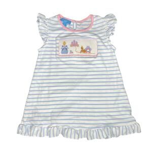 Anavini Cinderella Princess Hand Smocked Dress size 6 White Blue Stripes Pink